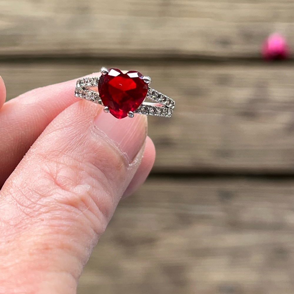Red heart ring cz accents
